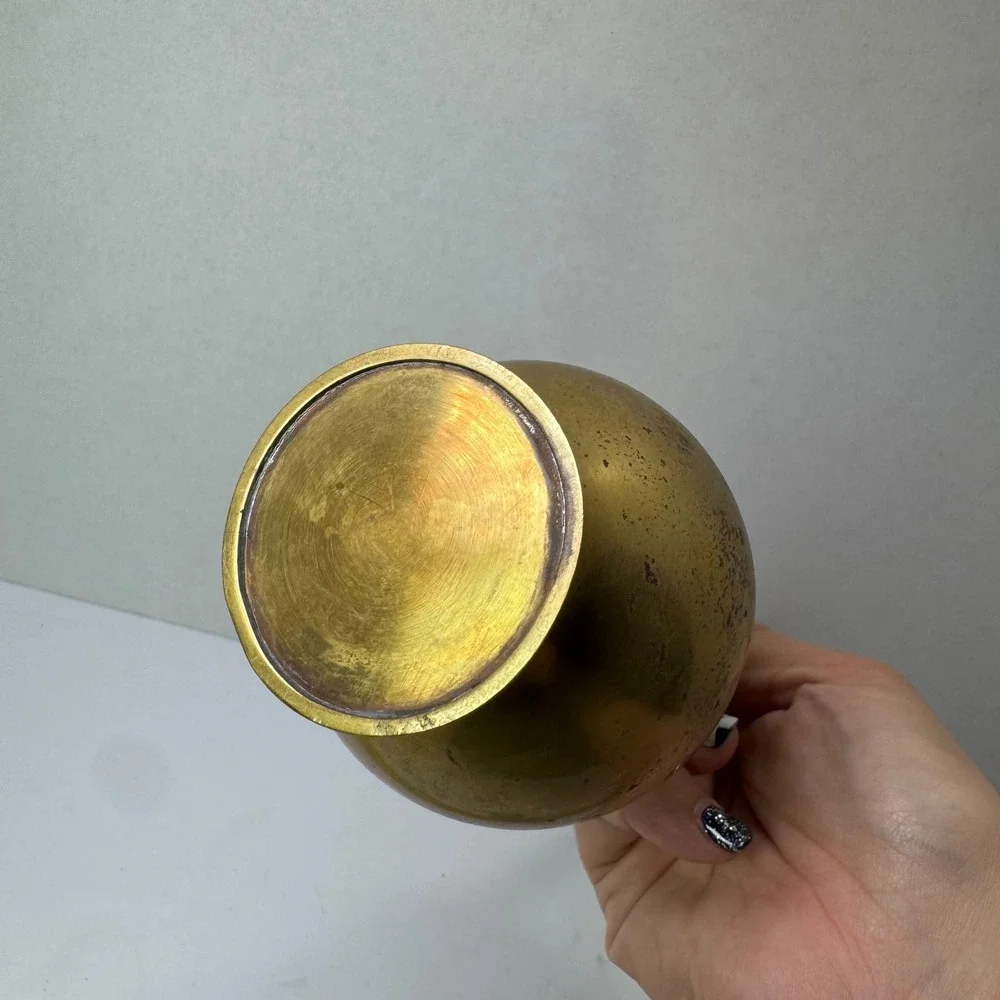 Vintage Solid Brass Bud Vase Tall Neck Teardrop Shape Decorative Accent‎ MCM EUC